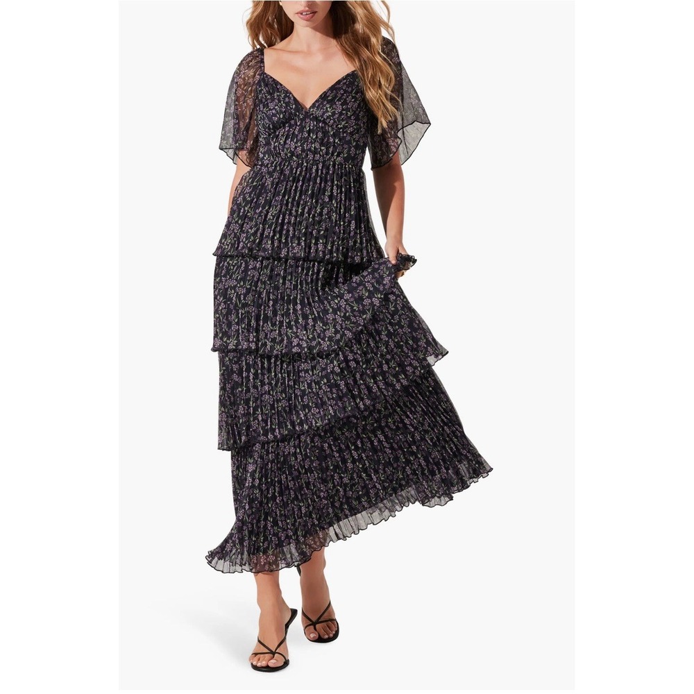 NWT Astr The Label Gracelynn Floral Short Sleeve Tiered Maxi Skirt #Floral dress